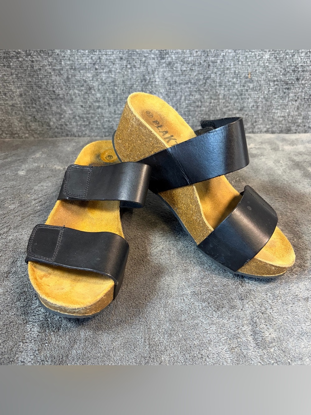 Comfort Cork Wedge Mules with Black Leather Straps